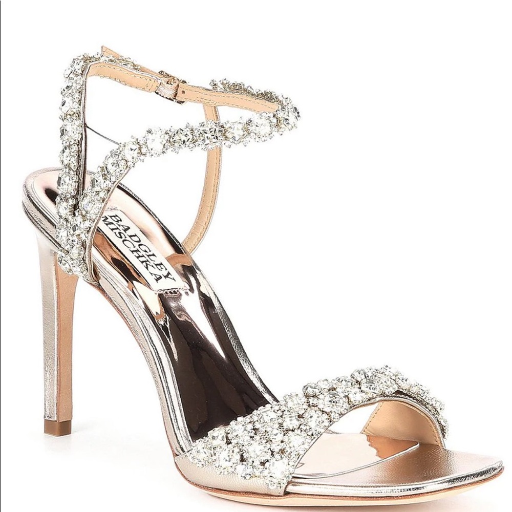 Badgley Mischka
Galia Square Toe Crystal Jeweled Satin Ankle Strap Dress Sandals